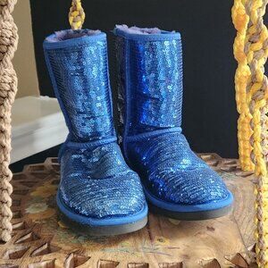 Women's Classic Short Sequin Boot - Blue Sequins Size 5